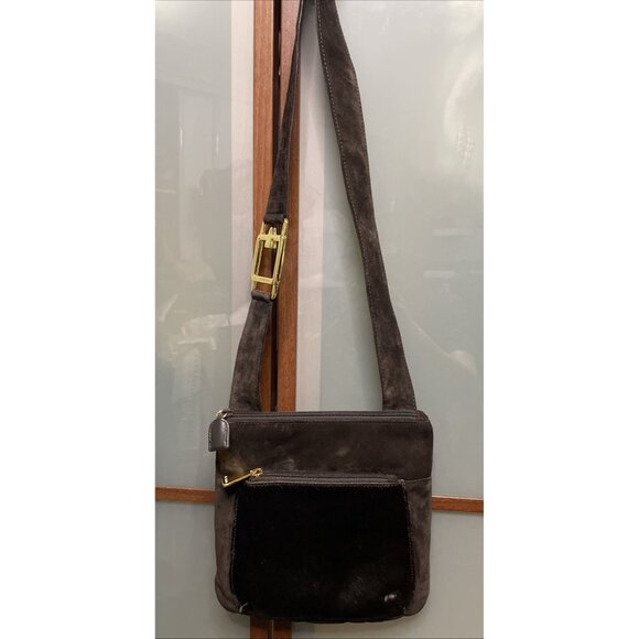 Sharif Vintage Dark Brown Leather Suede & Pony Hair Crossbody Shoulder Bag Purse - Picture 2 of 8